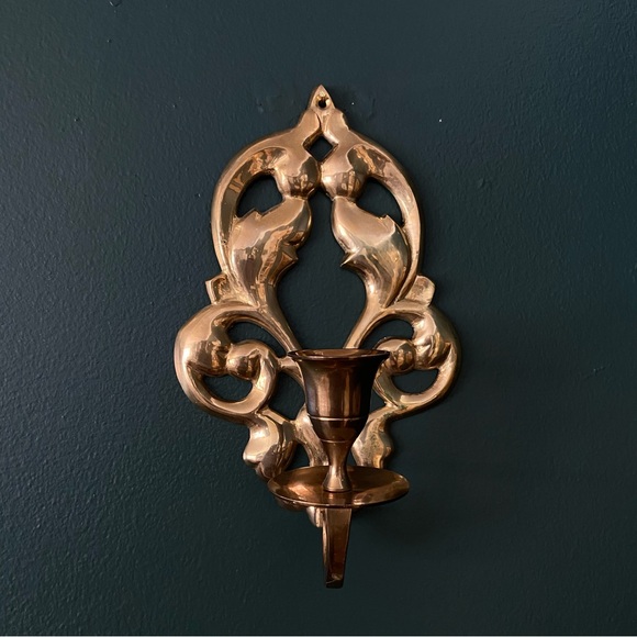 Two BRASS Mid-Century Art Nouveau Candlestick Wall Sconces - Picture 4 of 7